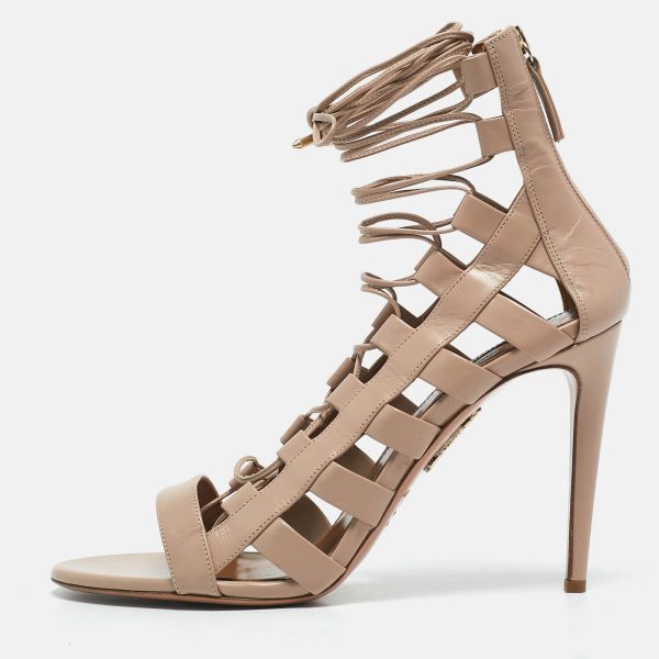 Aquazzura Beige Leather Amazon Gladiator Sandals Size 42