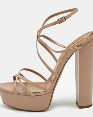 Aquazzura Beige Leather Gin Plateau Platform Sandals Size 41