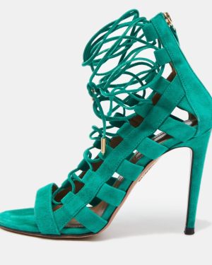 Aquazzura Green Suede Amazon Gladiator Sandals Size 40