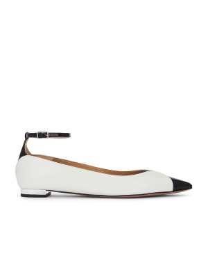 Aquazzura Pinot Ballet Flat in White & Black - White. Size 38 (also in 38.5, 40, 41).