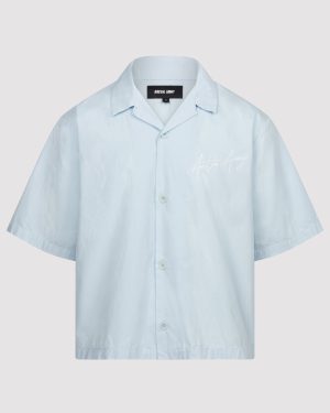 Arctic Army Script Logo Bowling Shirt In Light Blue - XXL | Relaxed Fit | 100% Cotton