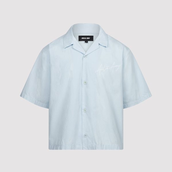 Arctic Army Script Logo Bowling Shirt In Light Blue - XXL | Relaxed Fit | 100% Cotton