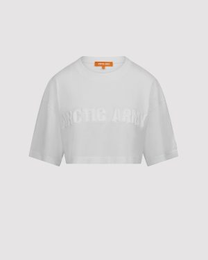 Arctic Army Women's 3D Short Sleeve Crop Top In White - XL | Oversized Fit | 100% Cotton
