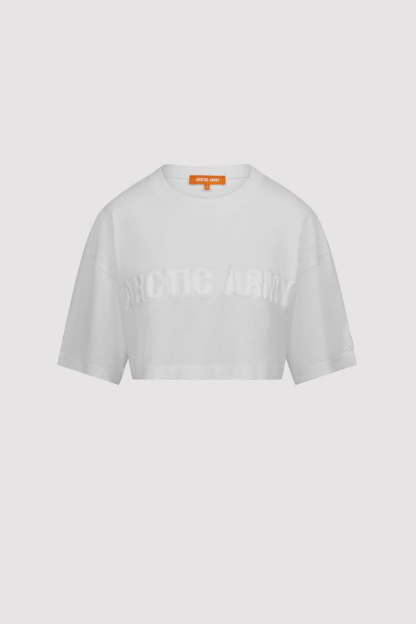 Arctic Army Women's 3D Short Sleeve Crop Top In White - XL | Oversized Fit | 100% Cotton