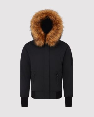 Arctic Army Women's Bomber Jacket In Black - Size 18 | Removable Faux Fur Trim | Luxury 90/10 Down Filling