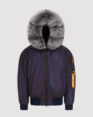 Arctic Army Women's Fur Bomber Jacket Navy / XXL