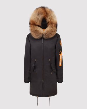 Arctic Army Women's Luxe Parka Coat With Saga Fur Hood Trim In Black - Small | High Volume RDS Down Filled | 100% Nylon Twill