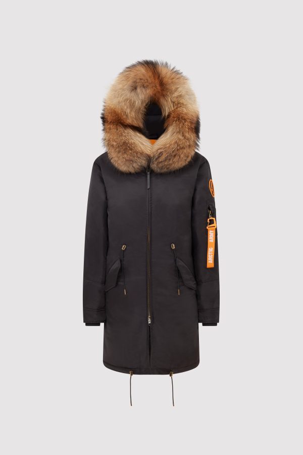 Arctic Army Women's Luxe Parka Coat With Saga Fur Hood Trim In Black - Small | High Volume RDS Down Filled | 100% Nylon Twill