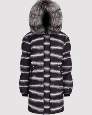 Arctic Army Women's Mid-Length Puffer Coat In Black Chinchilla Print - XL | 100% Nylon Twill