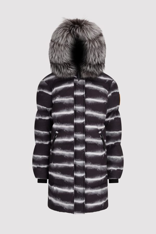 Arctic Army Women's Mid-Length Puffer Coat In Black Chinchilla Print - XL | 100% Nylon Twill