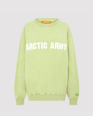 Arctic Army Women's Sweatshirt In Green - XL | White Raised Silicone Print | 100% Cotton