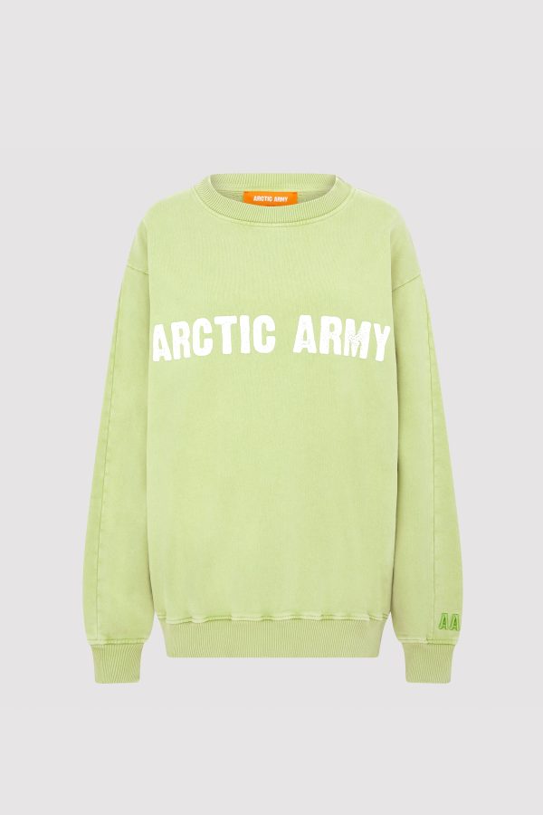 Arctic Army Women's Sweatshirt In Green - XL | White Raised Silicone Print | 100% Cotton