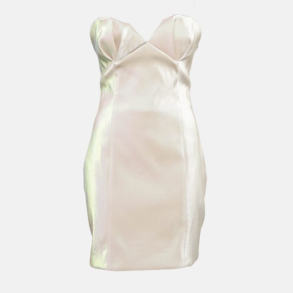 Area Champagne Pink Lame Strapless Mini Dress M