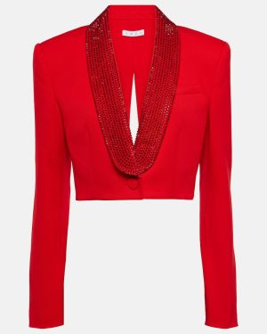 Area Crystal-embellished cropped wool blazer