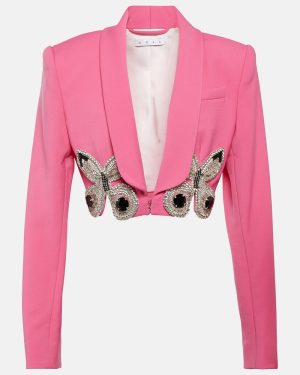 Area Embellished cropped wool blazer