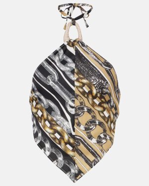Area Printed embellished halter-neck crop top