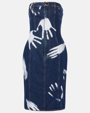 Area Printed strapless denim midi dress