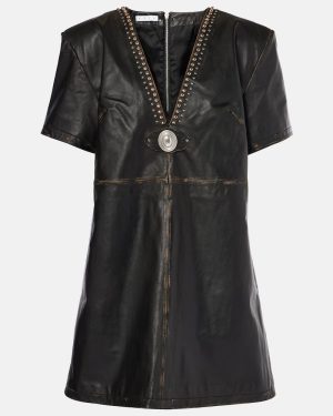 Area Studded leather shirt dress