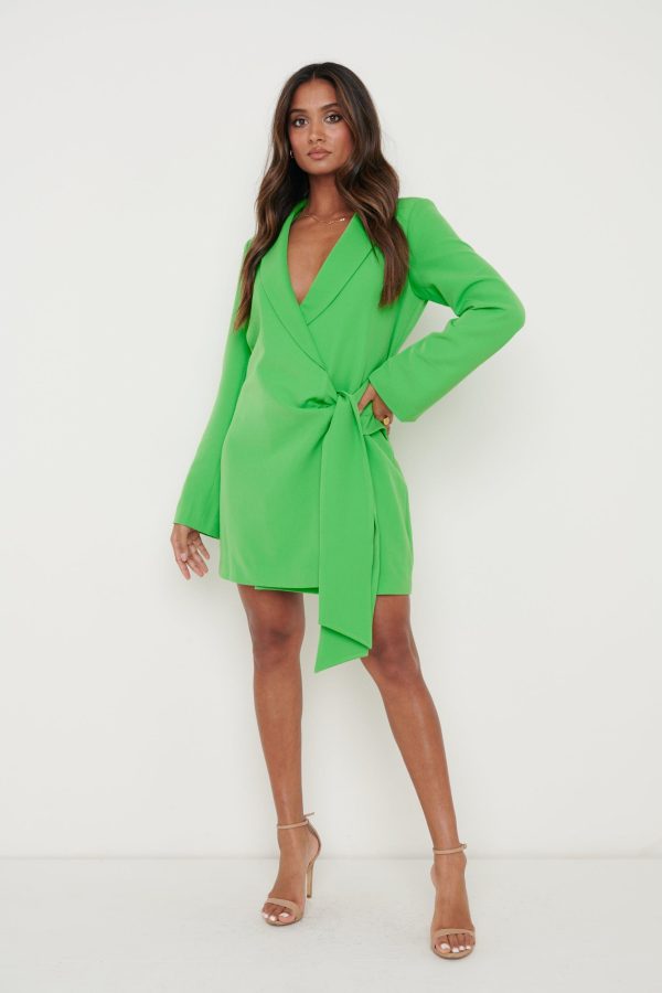 Arielle Wrap Tie Blazer Dress Dress - Bright Green, 26
