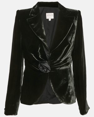 Armani Collezioni Green Rose Applique Velvet Blazer XL
