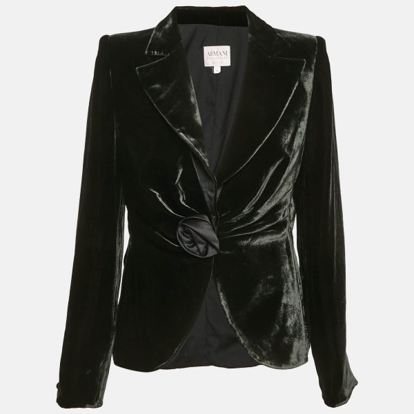 Armani Collezioni Green Rose Applique Velvet Blazer XL