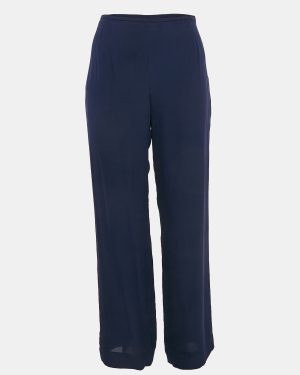 Armani Collezioni Navy Blue Silk Wide-Leg Pants M
