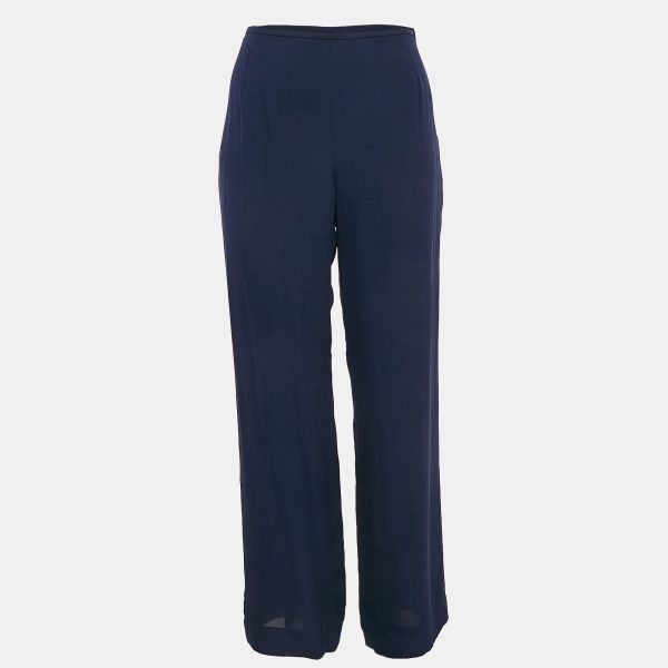 Armani Collezioni Navy Blue Silk Wide-Leg Pants M
