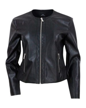 Armani Collezioni Slim-fit Eco-leather Jacket With Zip Closure And Side Pockets