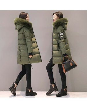 (Army Green, 3XL) Winter Women Warm Long Jacket Fur Hooded Parka Ladies Collar Outwear Coat