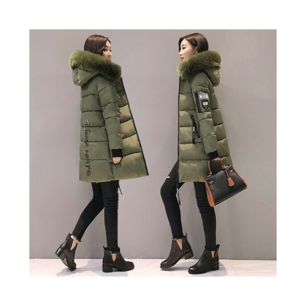 (Army Green, 3XL) Winter Women Warm Long Jacket Fur Hooded Parka Ladies Collar Outwear Coat