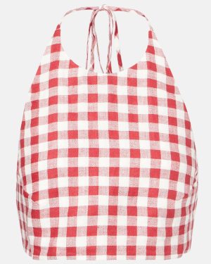 Asceno Marseille gingham linen crop top
