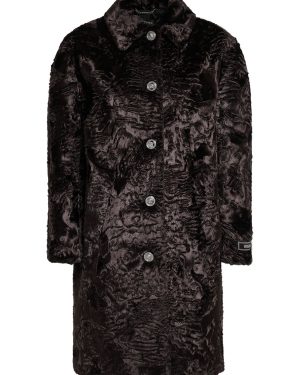 Astrakan Faux Fur Logo Detail Coat
