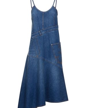 Asymmetric Flared Denim Midi Dress
