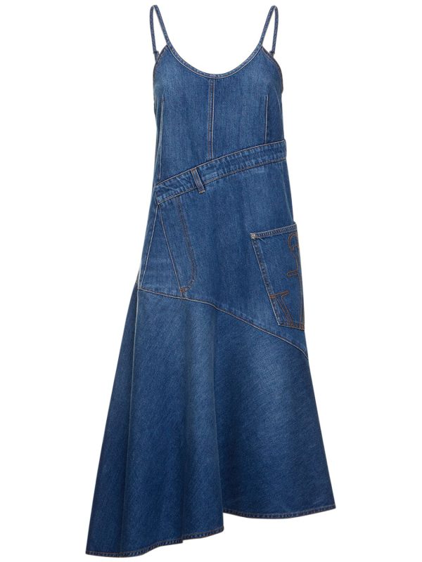 Asymmetric Flared Denim Midi Dress