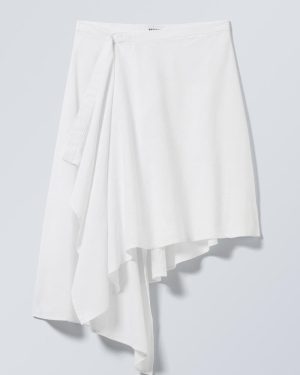 Asymmetric Linen Blend Wrap Skirt