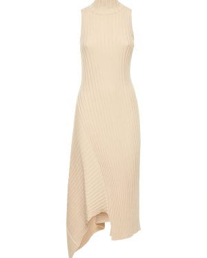 Asymmetric Rib Knit Cotton Midi Dress
