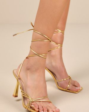 Atlee Gold Knotted Lace-Up High Heel Sandals
