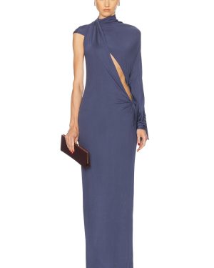 Atlein Long Sleeve Cut Out Dress in Ardoise - Blue. Size 34 (also in 36, 38, 40).