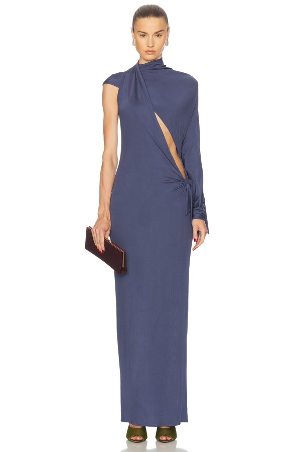 Atlein Long Sleeve Cut Out Dress in Ardoise - Blue. Size 34 (also in 36, 38, 40).