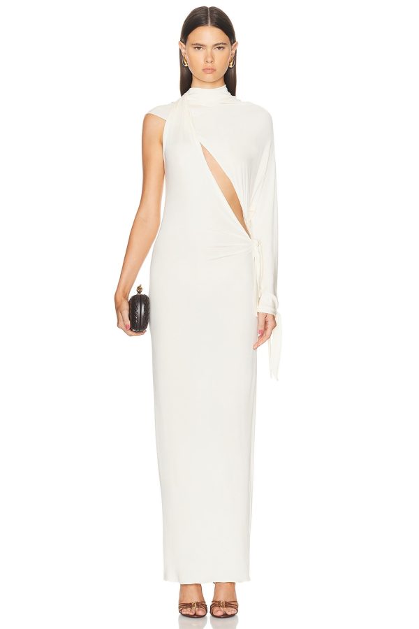 Atlein One Shoulder Cut Out Draped Dress in Coa Off White - White. Size 36 (also in ).