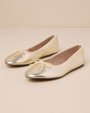 Audrey Gold Metallic Bow Ballet Flats