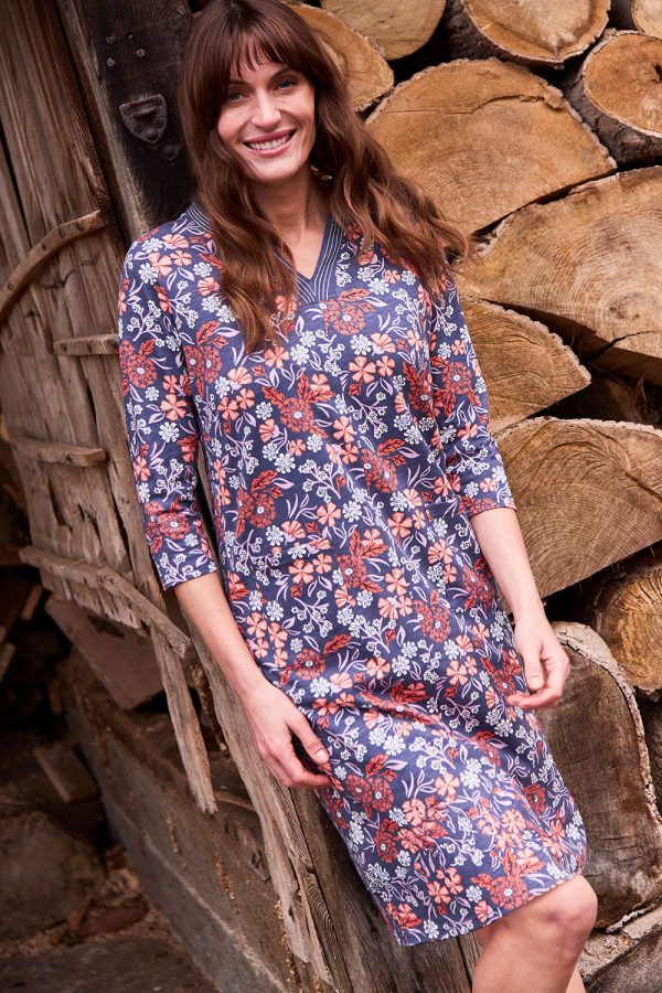 Autonomy - 3/4 Sleeve Floral Print Shift Dress