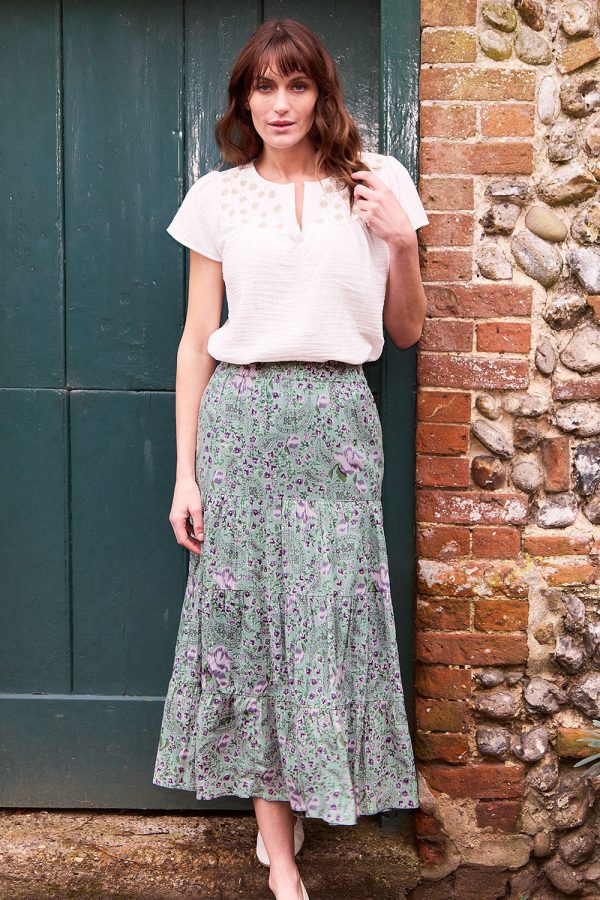 Autonomy Green - Floral Print Tiered Skirt, Size: 10