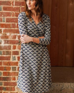Autonomy Navy - Bird Print Jersey Wrap Dress