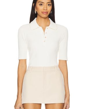 Autumn Cashmere Pearl Trimmed Polo Top in White. Size S, XL, XS.