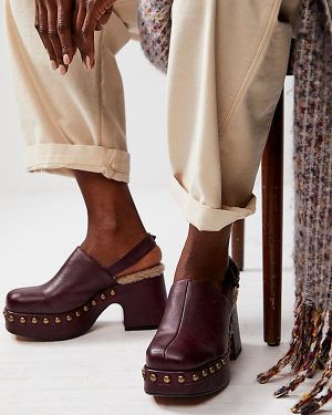 Autumn Studded Platform Clogs by Free People in Wine, Size: US 7