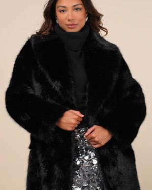 Avid Trendsetter Black Faux Fur Longline Coat