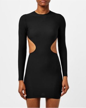 BALENCIAGA Cut Out Long Sleeve Mini Dress - Black