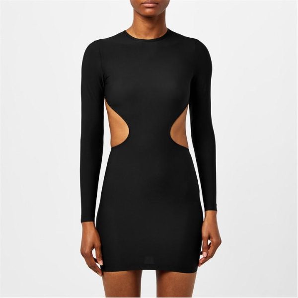BALENCIAGA Cut Out Long Sleeve Mini Dress - Black