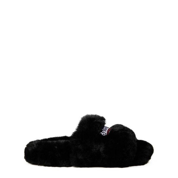 BALENCIAGA Furry Sliders - Black